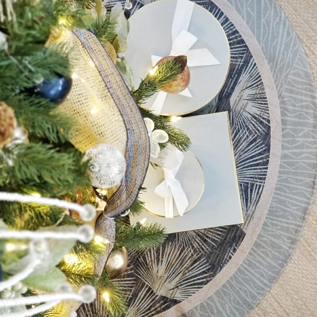 Lanikai Loulu Tree Skirt In Blue Under a Christmas Tree