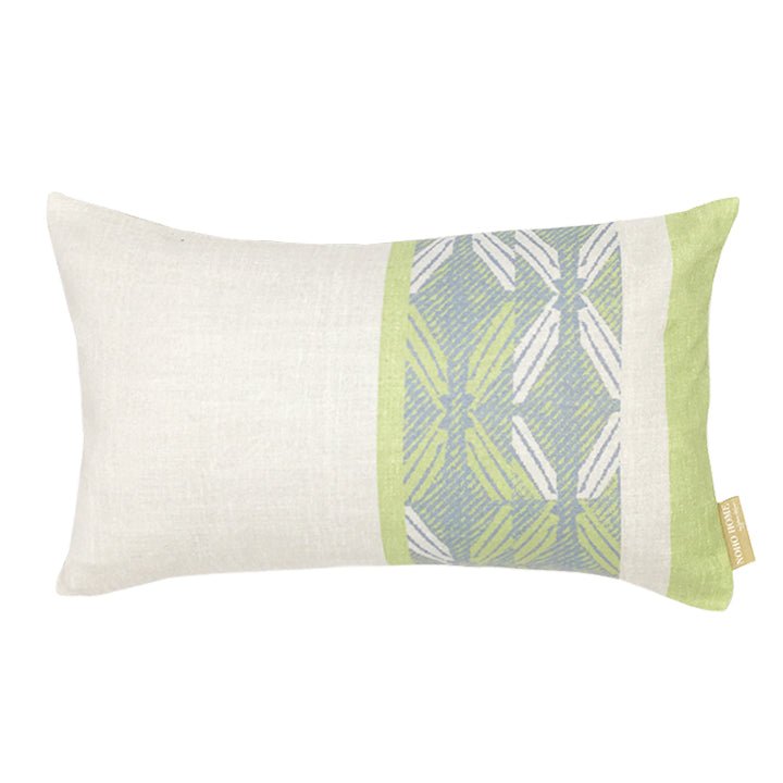 Celery & Light Blue Peʻa Stripe Lumbar Pillowcase against a white background