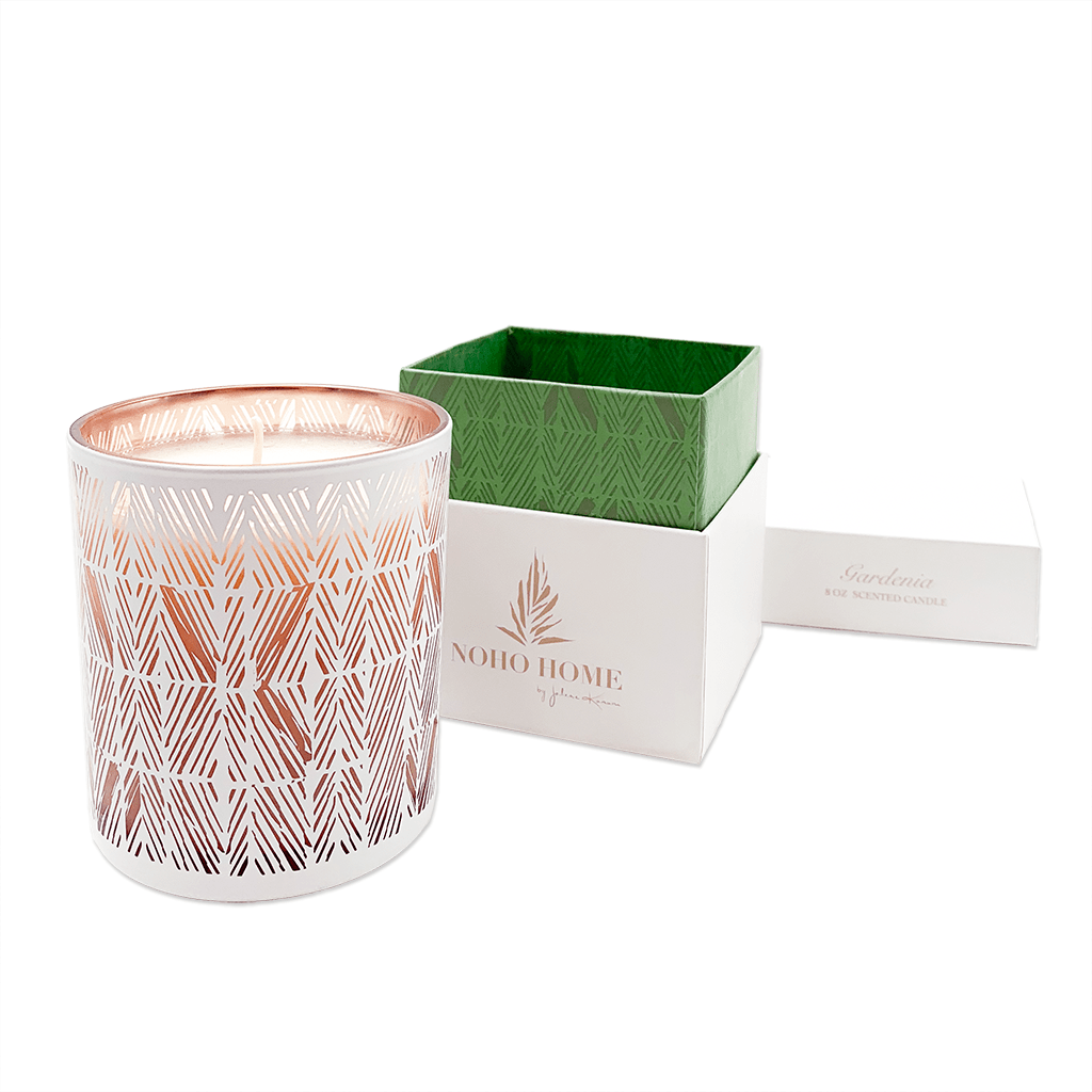 Gardenia Scent Soy Candle with open packaging