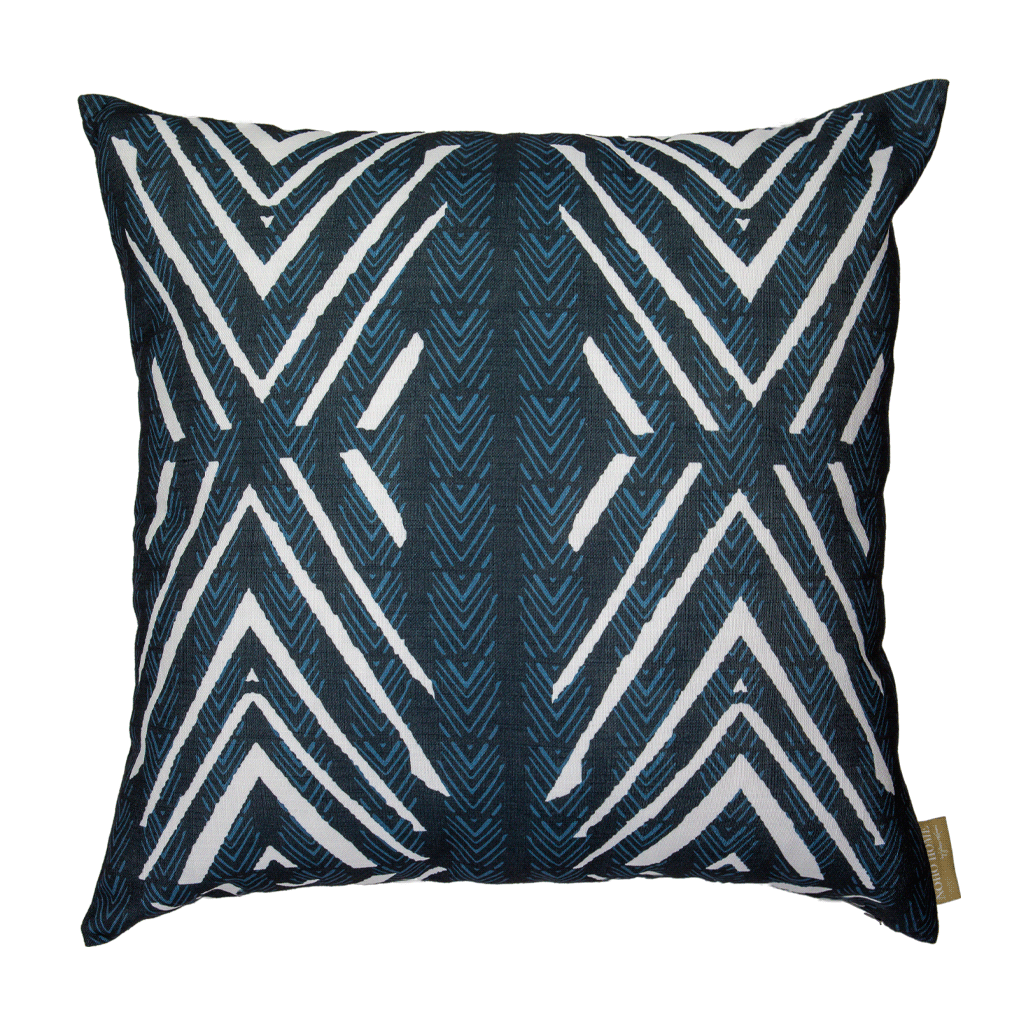 Ivory and Black Tiki Square Pillowcase against white backdrop