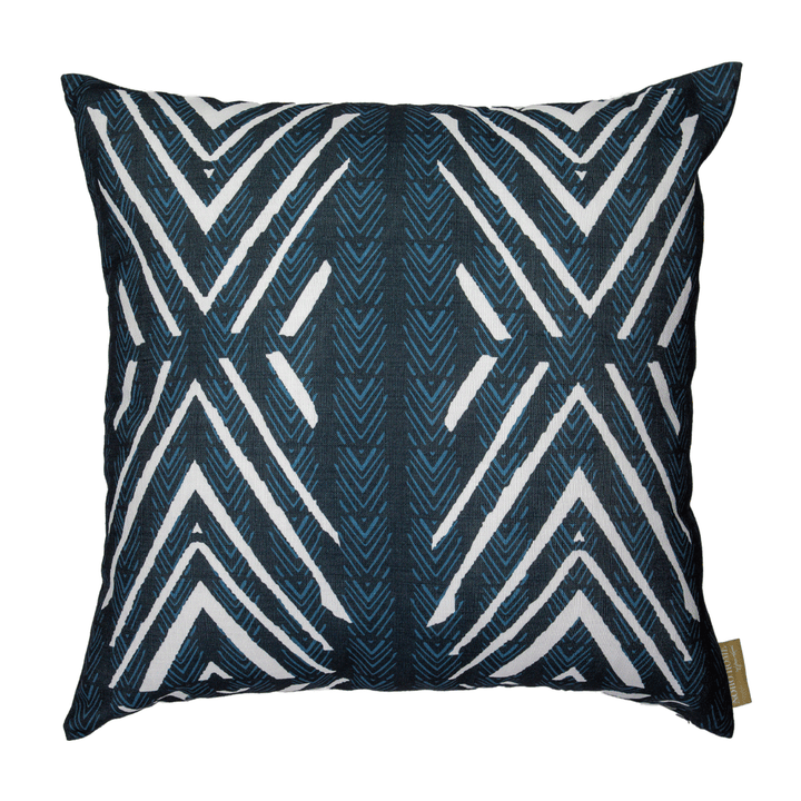 Ivory and Black Tiki Square Pillowcase against white backdrop